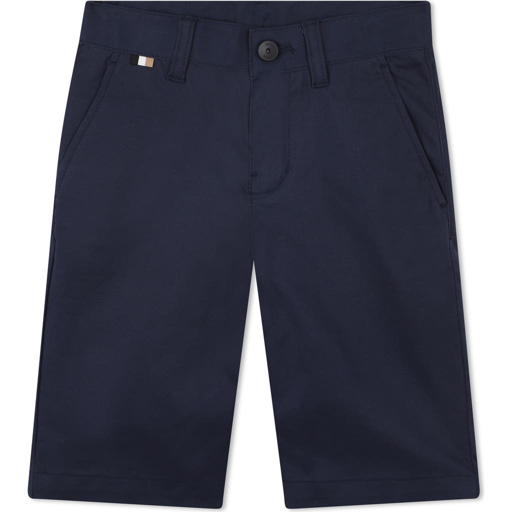 Bosswear Boss Kidswear Kids' Flat Front Stretch Cotton Bermuda Shorts In Navy