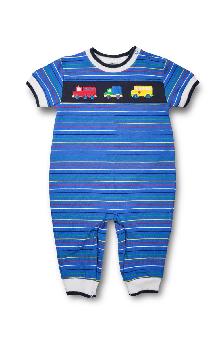 Florence Eiseman Stripe Knit Longall With Vehicles, Main, color, Royal Multicolor