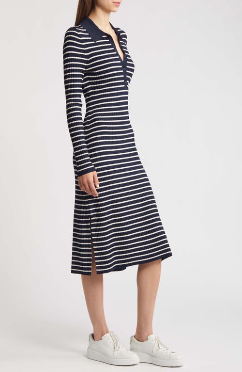 Hugo Boss Boss Filblue Stripe Long Sleeve Dress In Black Stripe
