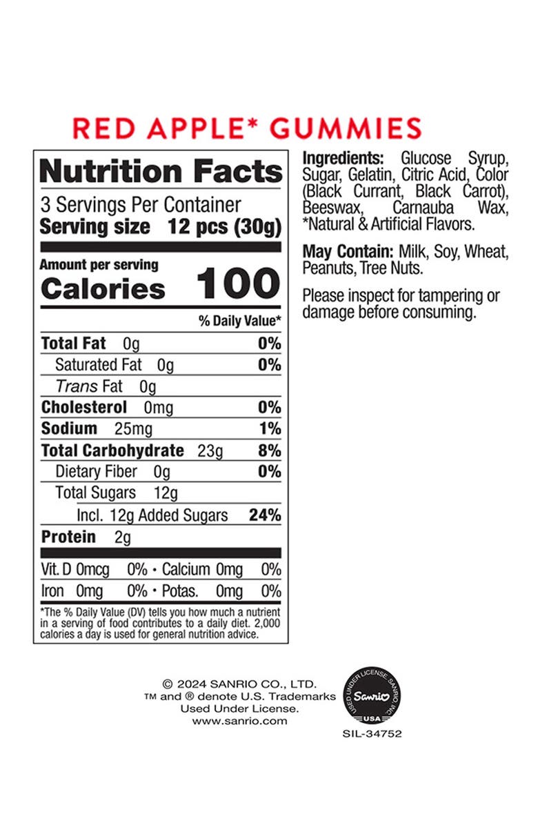 sugarfina Hello Kitty<sup>®</sup> Red Apple Gummies Set of 4 Candy Cubes, Alternate, color,