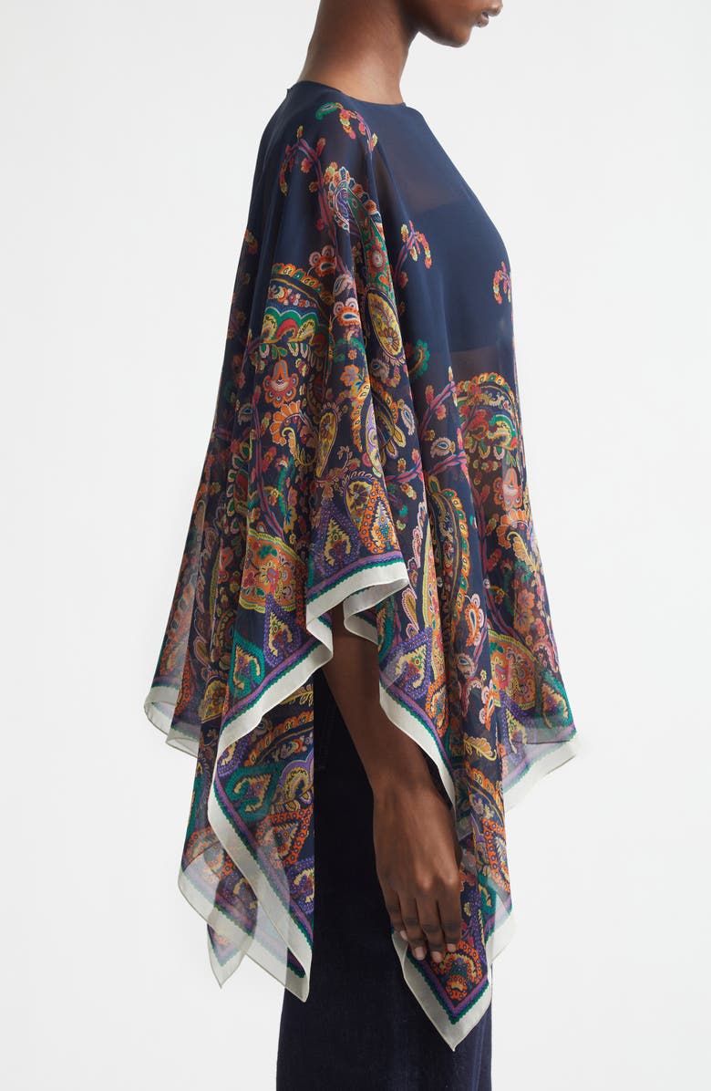 Etro Paisley Print Silk Chiffon Poncho, Alternate, color, Printed Blue Base