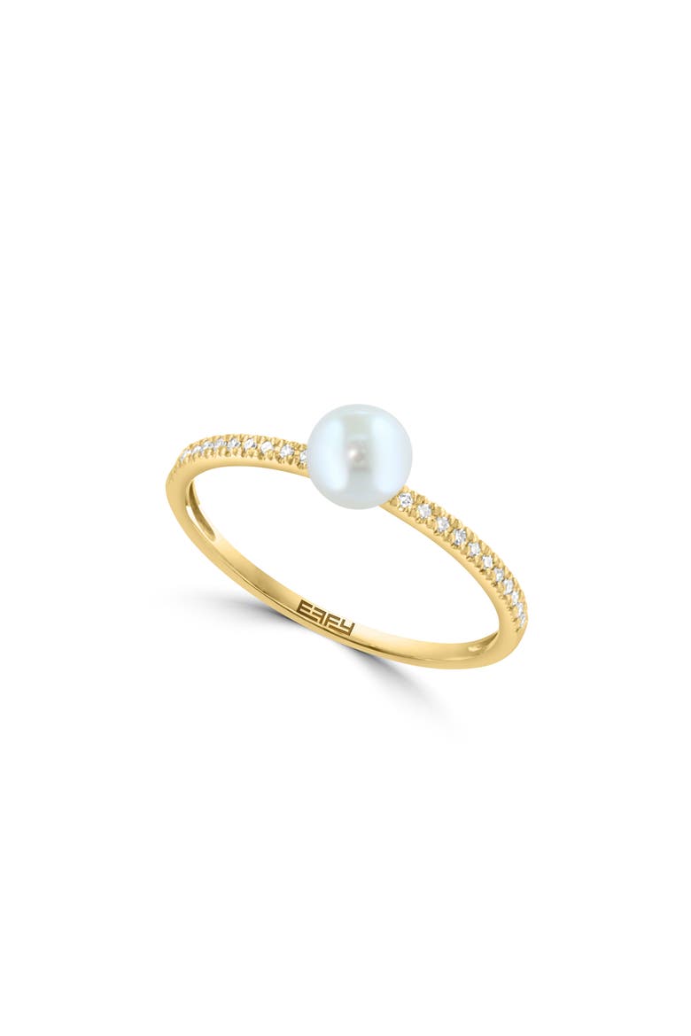 14K Gold Diamond & Freshwater Pearl Ring, Main, color, WHITE