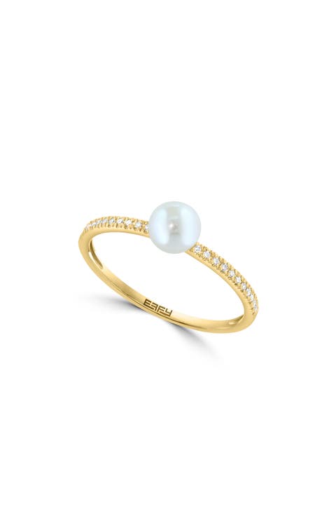 14K Gold Diamond & Freshwater Pearl Ring