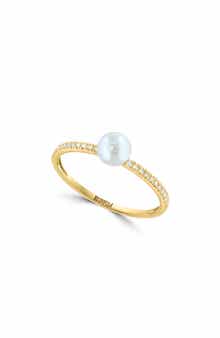 14K Gold Diamond & Freshwater Pearl Ring