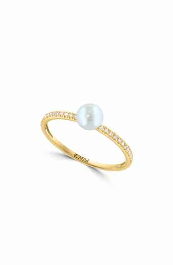 14K Gold Diamond & Freshwater Pearl Ring