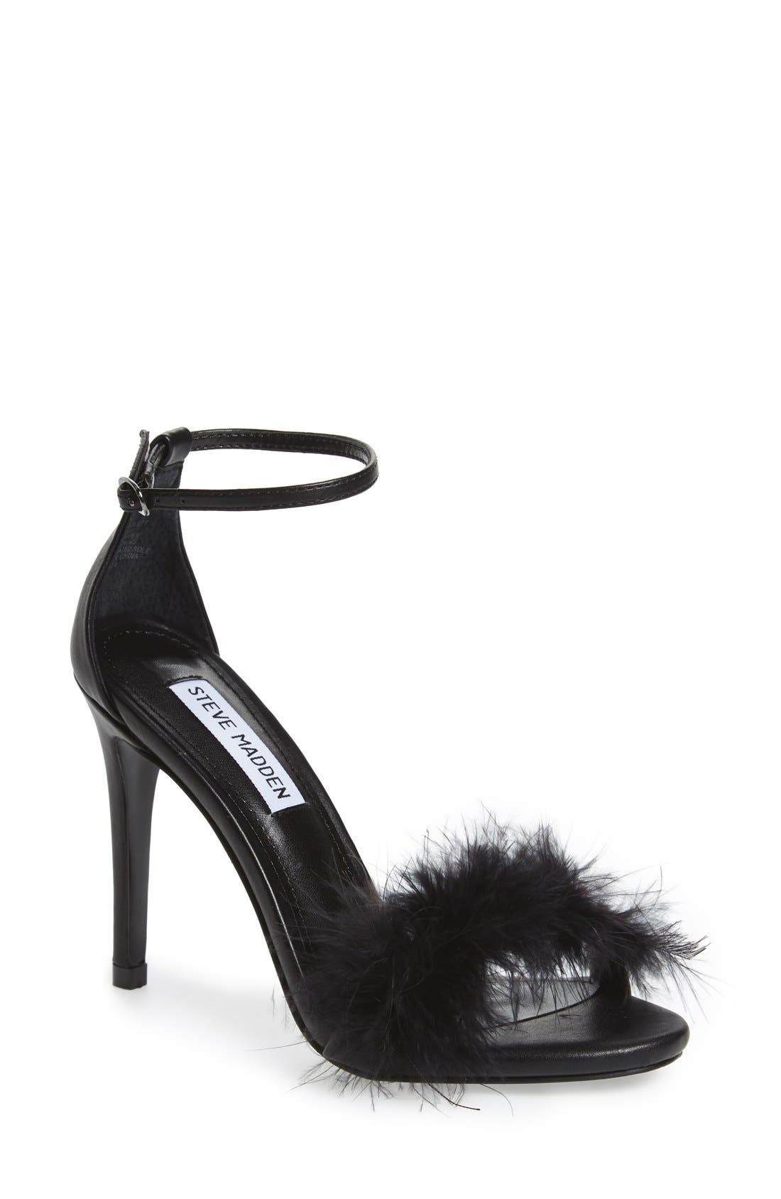 'Scarlett' Marabou Evening Sandal, Main, color, BLACK