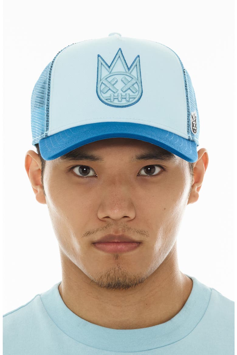 Shimuchan Logo Colorblock Trucker Hat, Alternate, color, BLUE GLOW