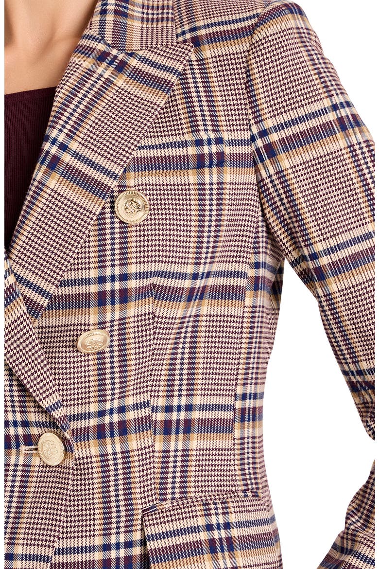 Plaid Double Breasted Blazer, Alternate, color, TAN PLUM