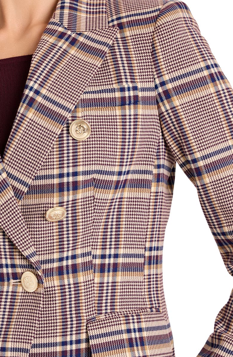 Tahari ASL Plaid Double Breasted Blazer, Alternate, color, Tan Plum