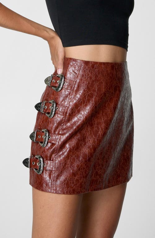 Nasty Gal Buckle Distressed Faux Leather Miniskirt