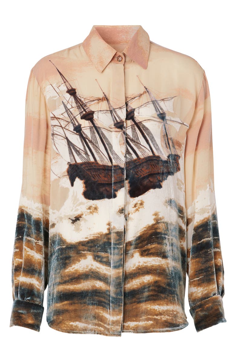 Burberry Print Velvet & Chiffon Shirt, Alternate, color, 