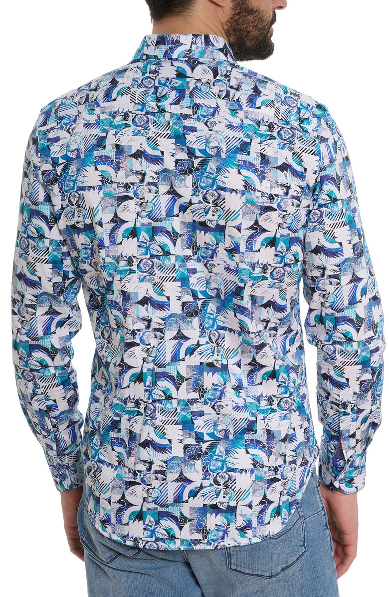 Robert Graham Floral Checks Print Long Sleeve Shirt, Alternate, color, Blue Multi