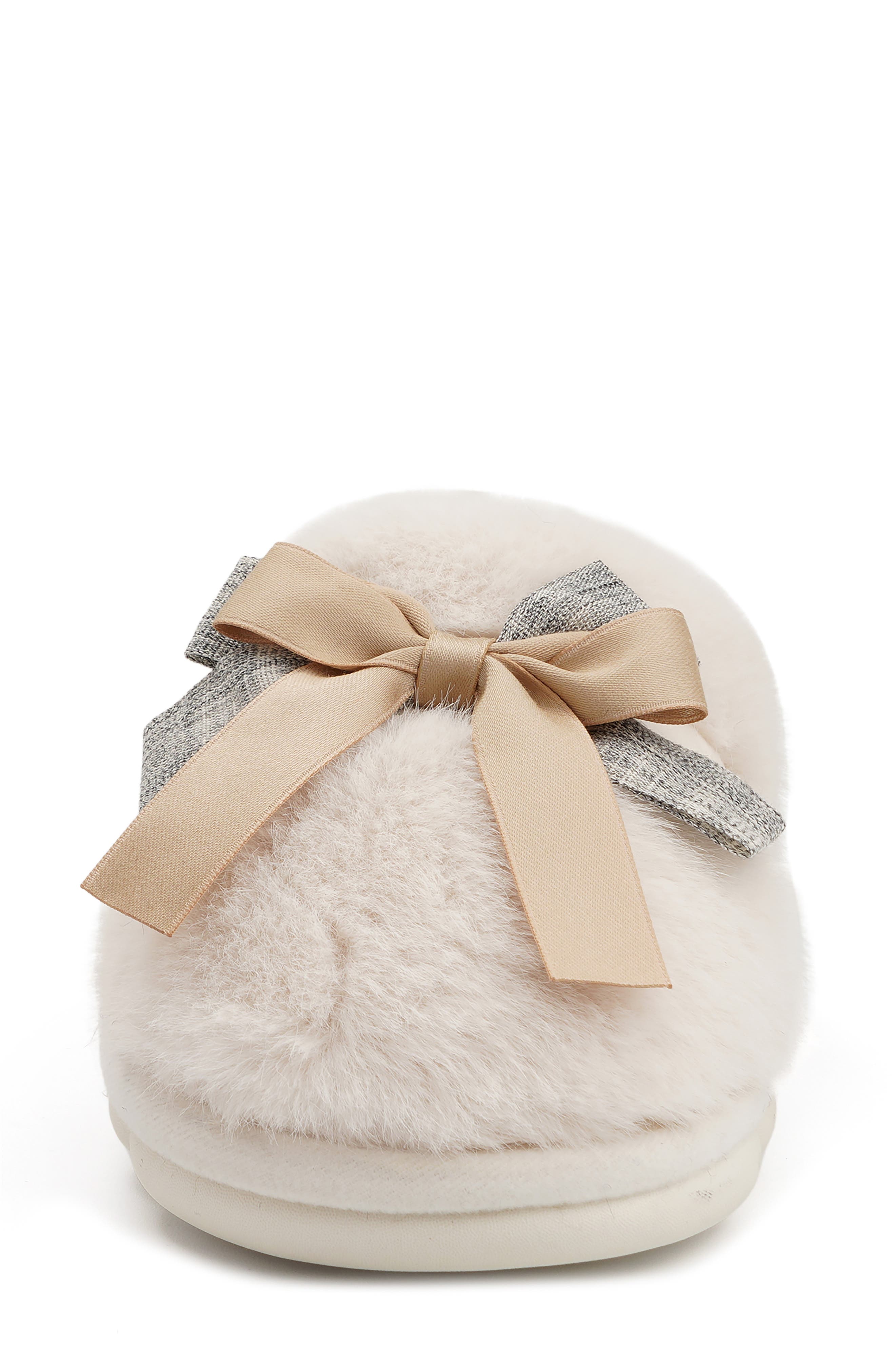 Bow Faux Fur Slipper, Alternate, color, PINK