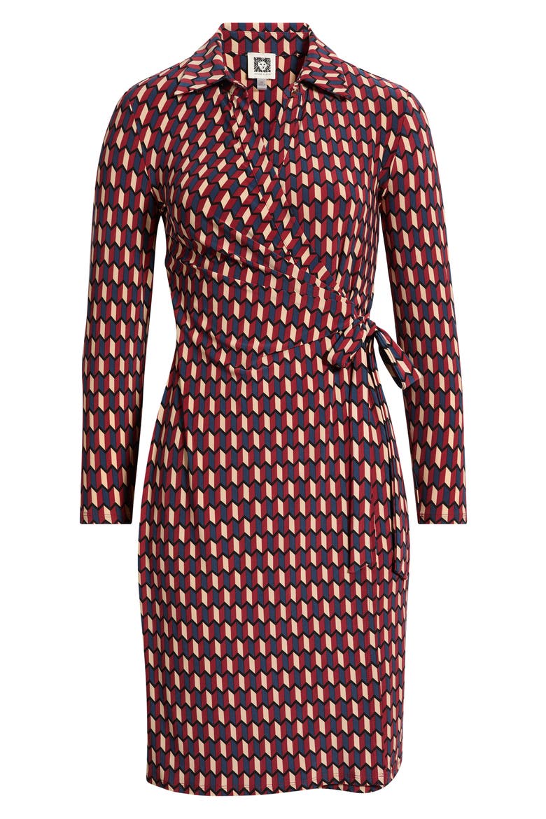 Geo Print Knit Wrap Dress, Alternate, color, RUST MULTI