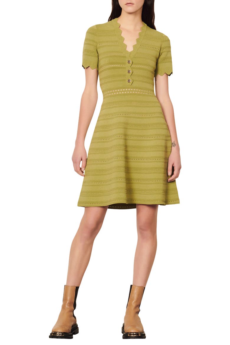 Fabienne V-Neck Fit & Flare Dress, Main, color, OLIVE GREEN