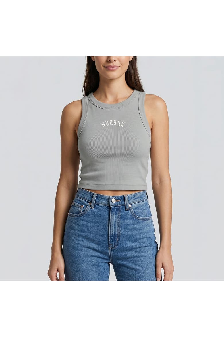 Women's Uscape Apparel Gray Auburn Tigers Upside Down Embroidery Ribbed Cropped Tank Top, Main, color, Gray
