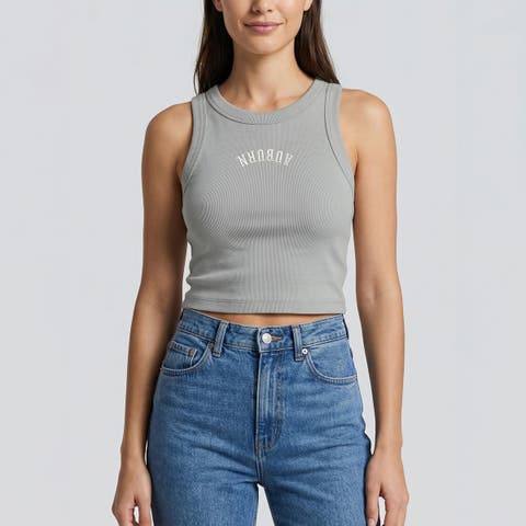 Women's Uscape Apparel Gray Auburn Tigers Upside Down Embroidery Ribbed Cropped Tank Top
