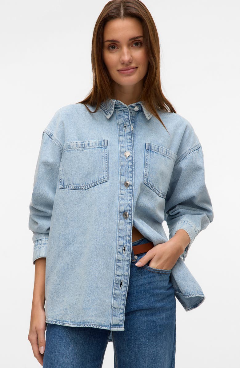 VERO MODA Jennie Oversize Denim Shirt Jacket, Alternate, color, Light Blue Denim