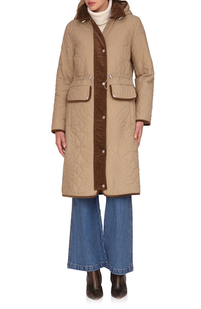 Avec Les Filles Corduroy Trim Hooded Quilted Coat, Alternate, color, Fawn