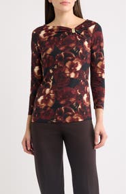 Anne Klein Print Twist Knot Top