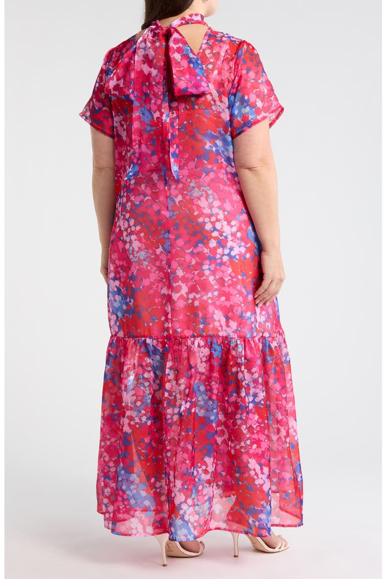 Leah Abstract Mock Neck Organza Maxi Dress, Alternate, color, PINK-BLUE