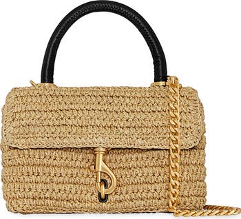 即発!レベッカミンコフ Medium Edie Raffiaチェーン藁バッグ Rebecca Minkoff Edie Top Handle Straw Satchel Bag