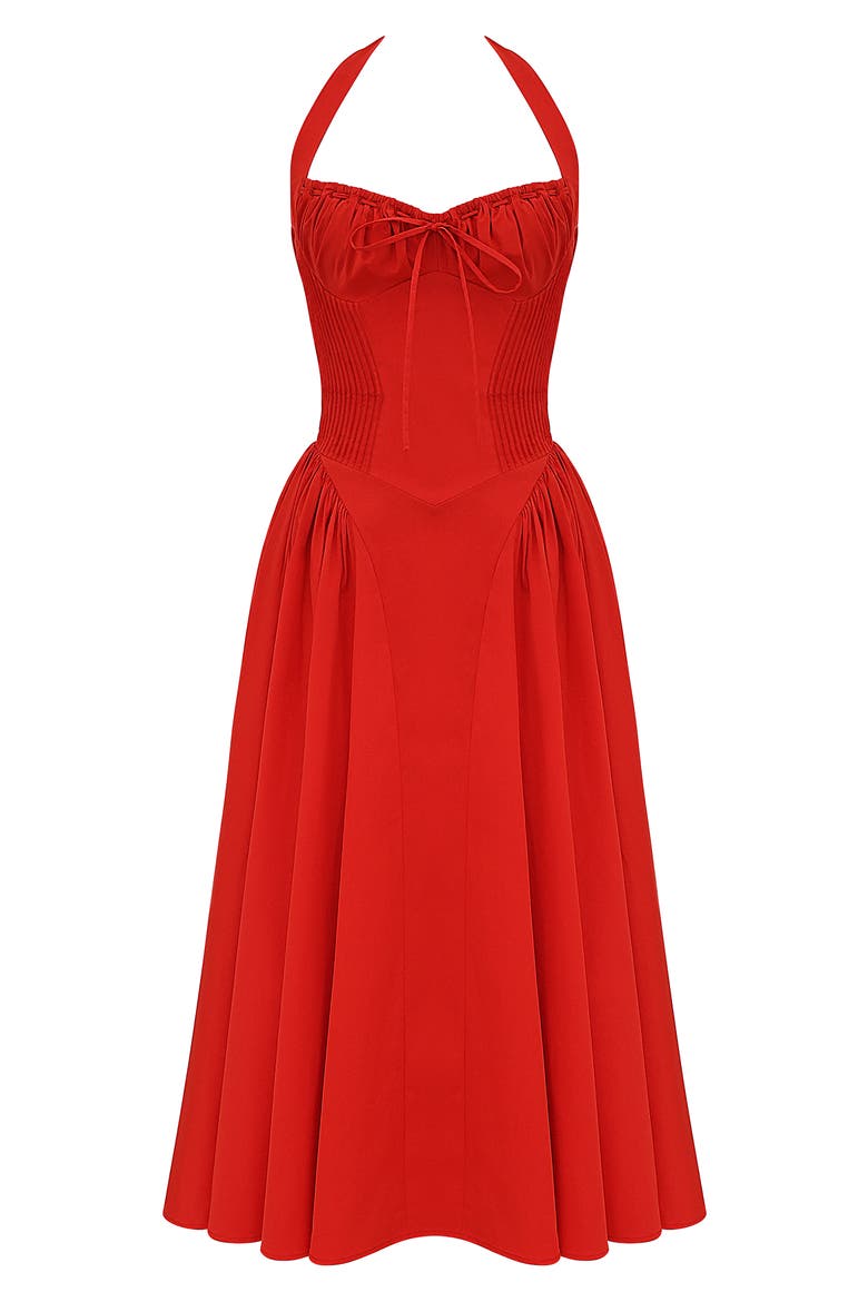 Adabella Halter Neck Midi Dress, Alternate, color, FLAME SCARLET