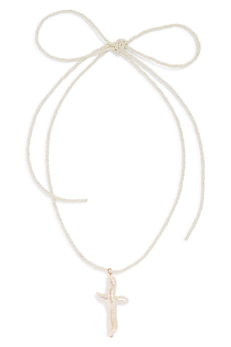 Florenzia Freshwater Pearl Cross Pendant Necklace, Alternate, color, CREAM