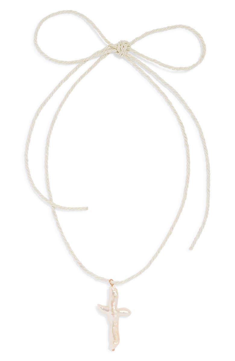 FRASIER STERLING Florenzia Freshwater Pearl Cross Pendant Necklace, Alternate, color, Cream