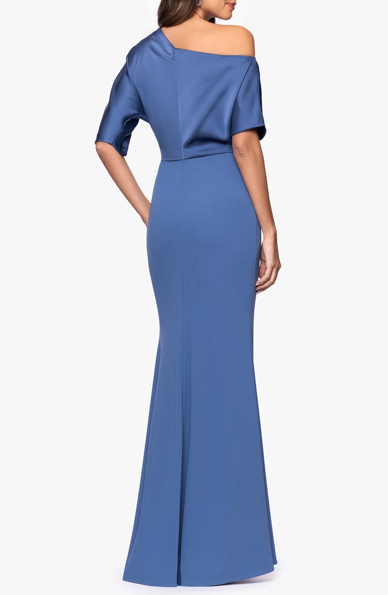 Betsy & Adam Scuba Crepe Satin One-Shoulder Gown, Alternate, color, Slate
