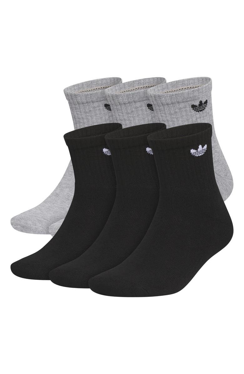adidas Assorted 6-Pack Trefoil 2.0 Quarter Crew Socks, Main, color, Heather Grey/ Black/ White