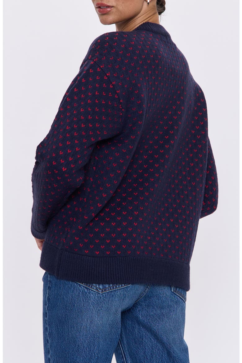 Hanna Heart Jacquard Crewneck Sweater, Alternate, color, NAVY RED HEARTS