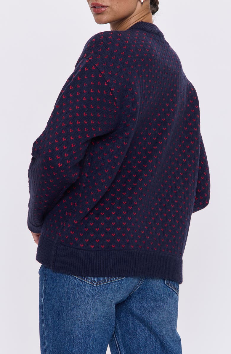 Pistola Hanna Heart Jacquard Crewneck Sweater, Alternate, color, Navy Red Hearts