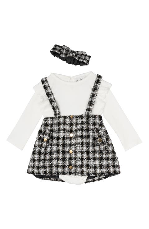 Tweed Dress, Ruffled Bodysuit & Headband Set (Baby)