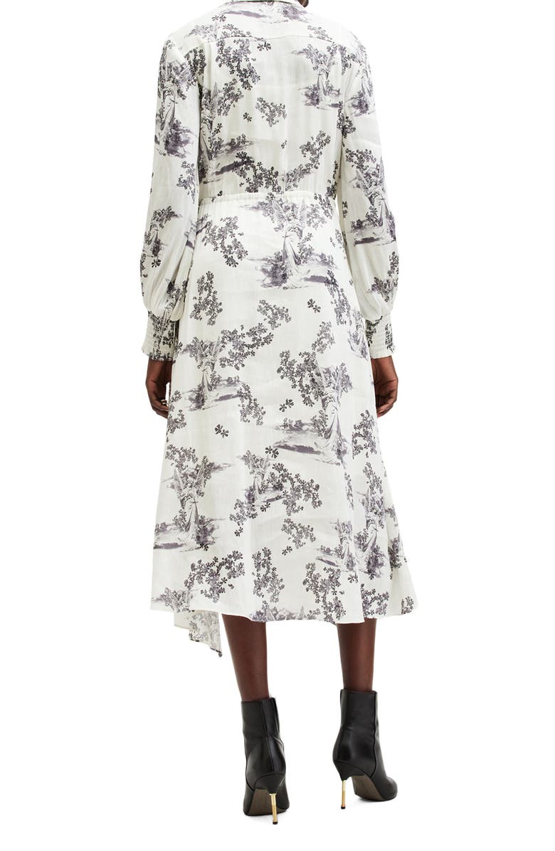 AllSaints Skye Floral Long Sleeve Linen & Silk Midi Shirtdress, Alternate, color,