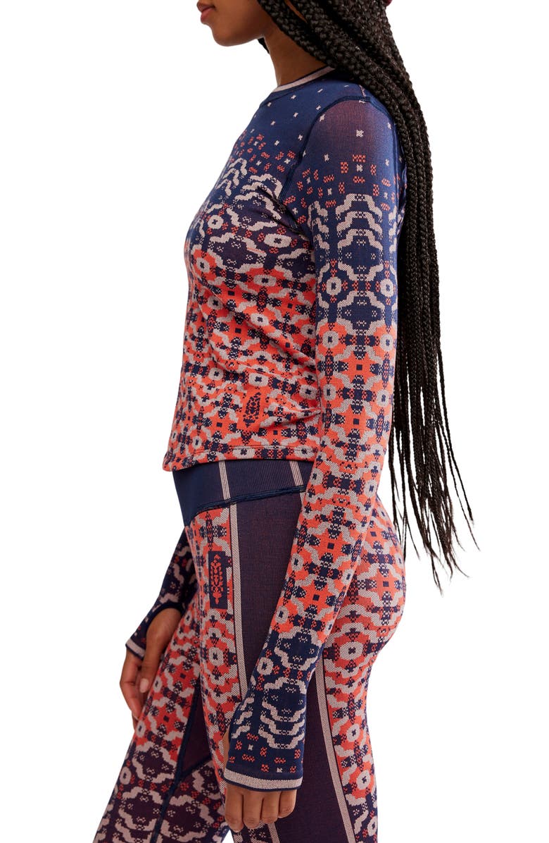 Free People Myoko Jacquard Layer T-Shirt, Alternate, color, Apres Navy Combo