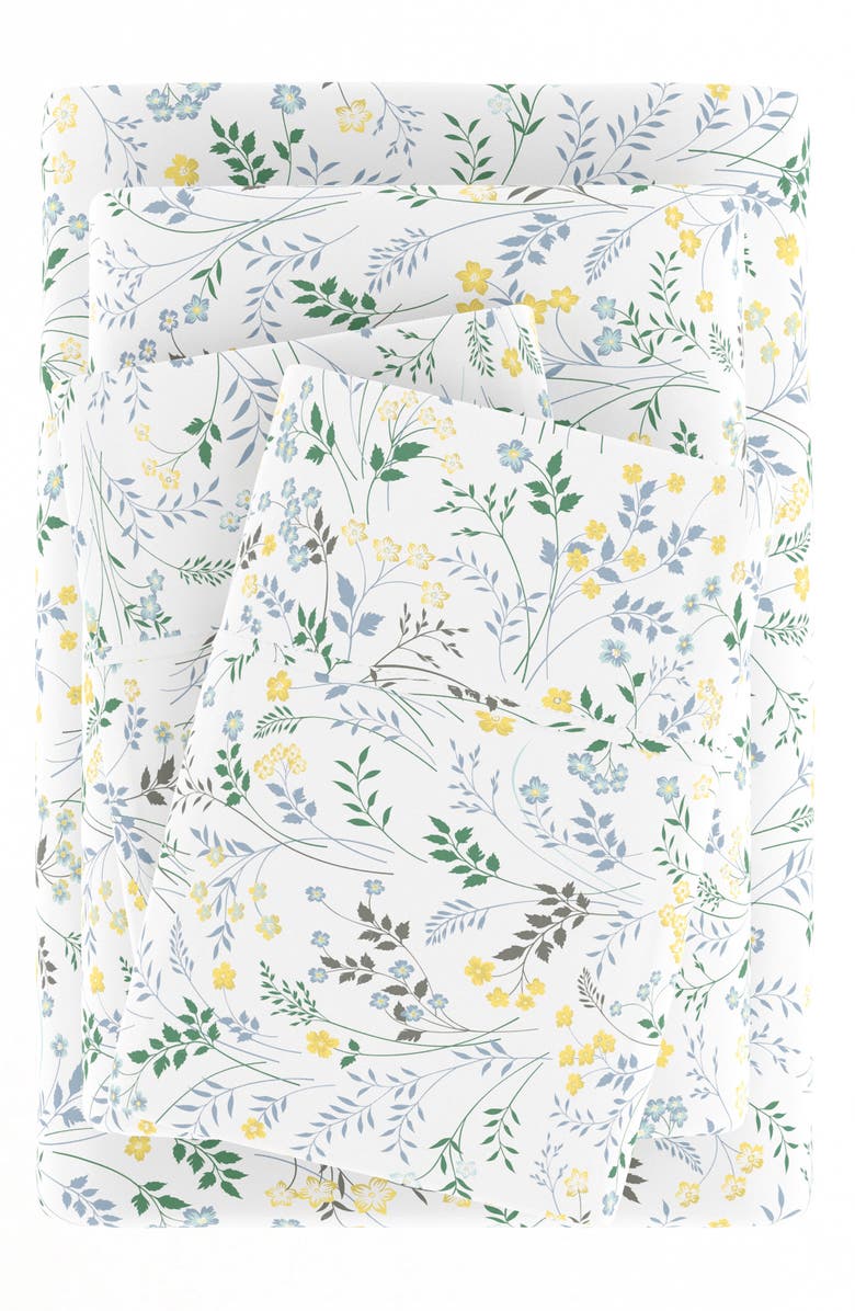 HOMESPUN Premium Ultra Soft Wildflower Pattern 4-Piece Bed Sheets Set, Alternate, color, Light Blue