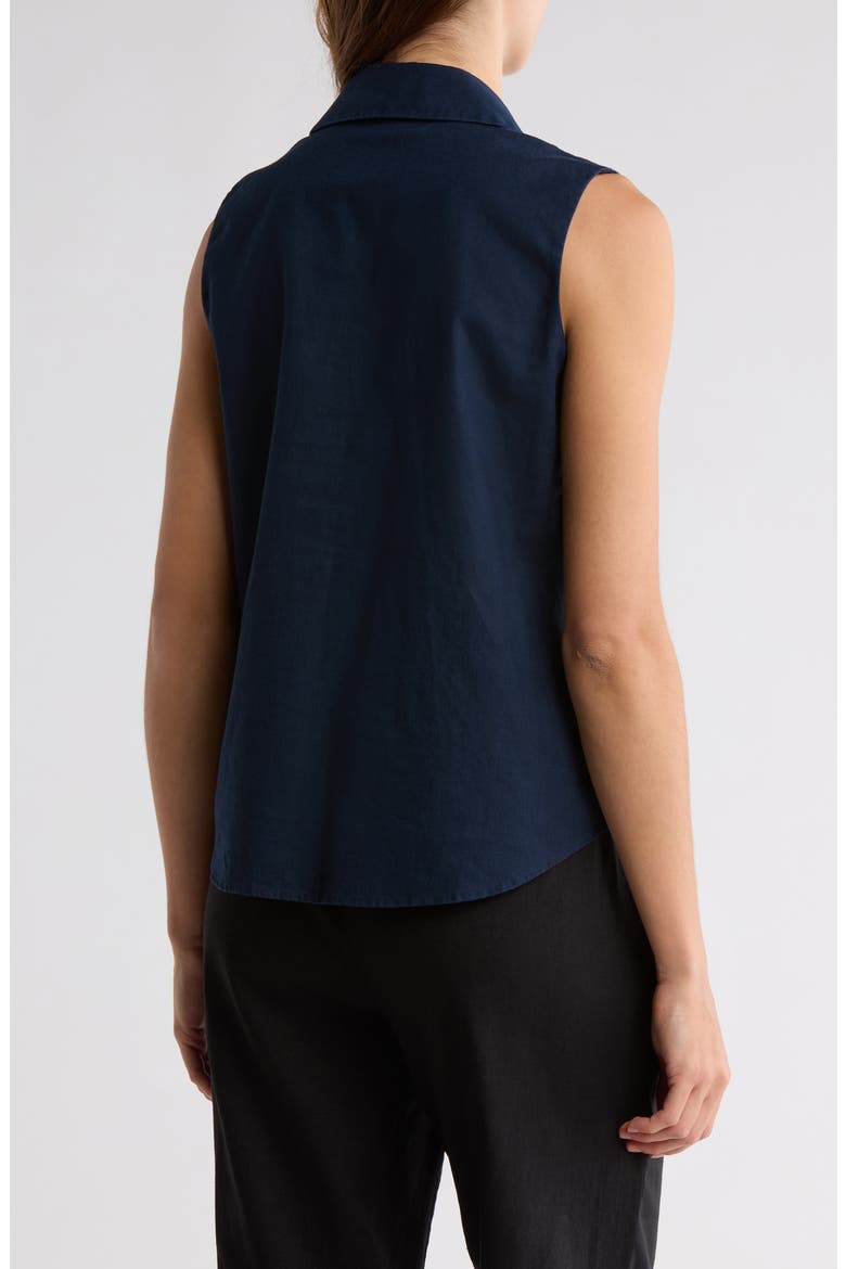 Sleeveless Cotton Blend Button-Up Shirt, Alternate, color, COASTAL