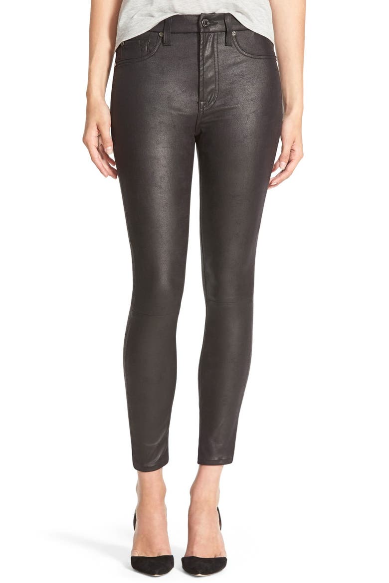 7 For All Mankind® High Rise Faux Leather Ankle Skinny Pants, Main, color, BLACK LEATHER LIKE