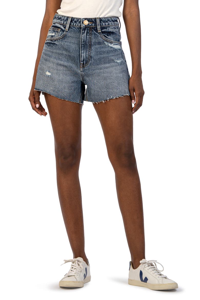 Taylor Distressed High Waist Cutoff Denim Shorts, Main, color, FACILITATED BLUE