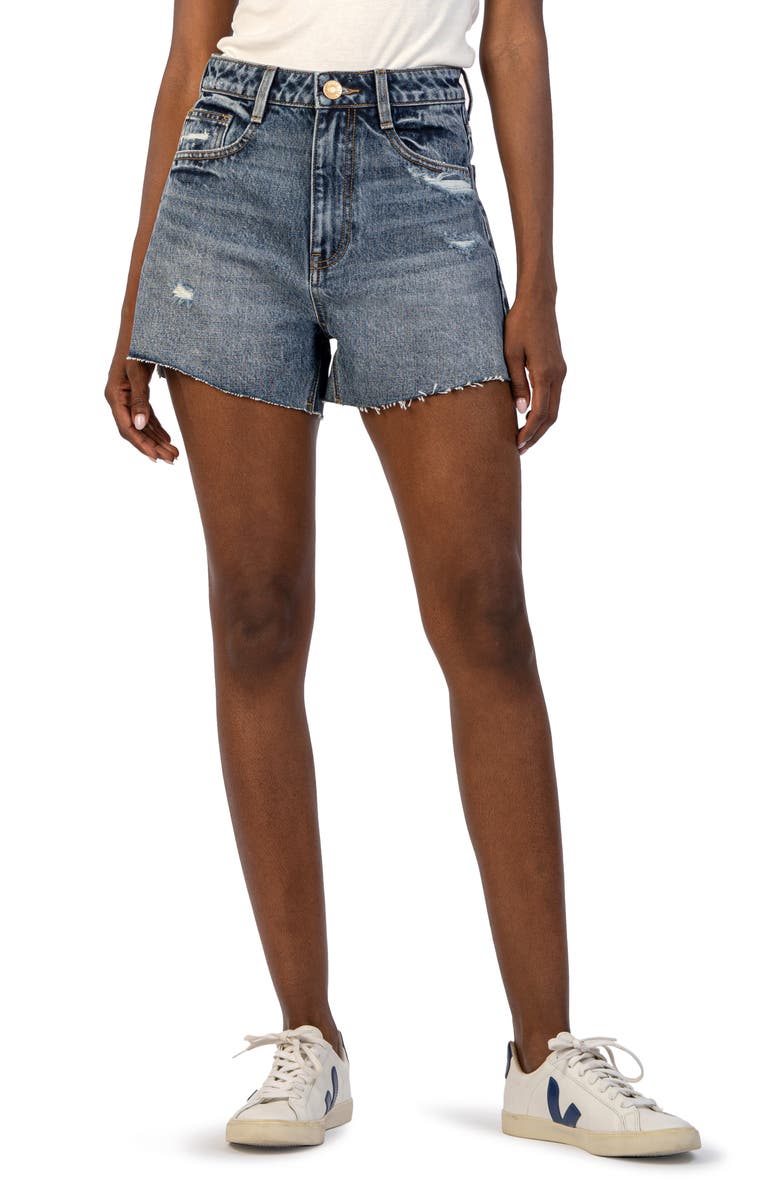 KUT from the Kloth Taylor Distressed High Waist Cutoff Denim Shorts, Main, color, Facilitated Blue