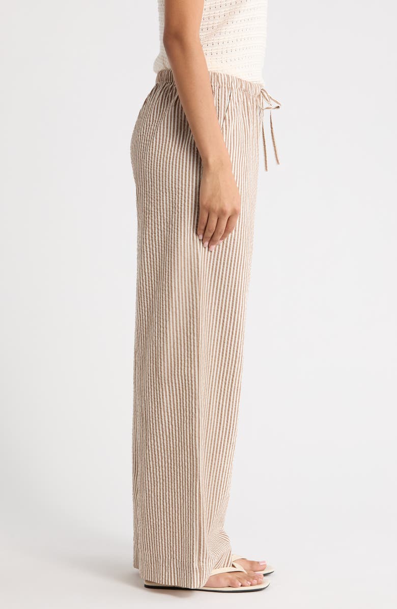 Marine Layer Josie Stripe Seersucker Drawstring Pants, Alternate, color, Mocha Stripe