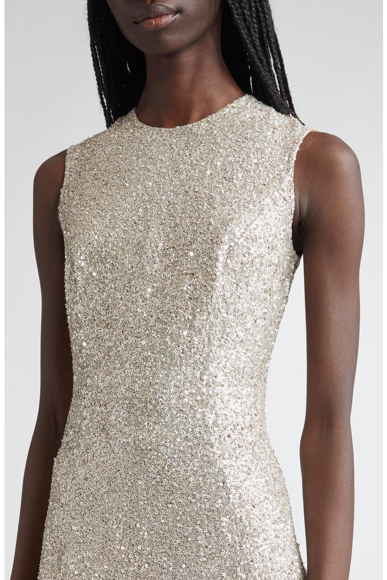 Hand Embroidered Sequin Midi Dress, Alternate, color, OYSTER