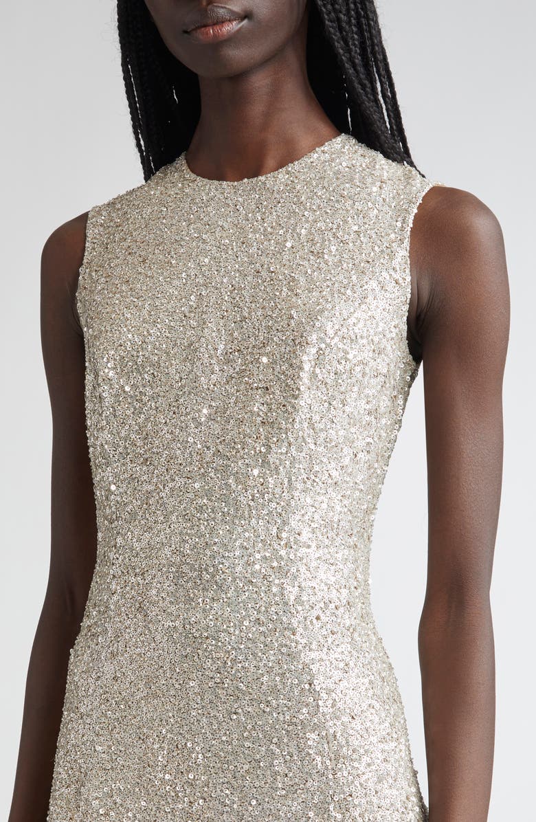 Michael Kors Collection Hand Embroidered Sequin Midi Dress, Alternate, color, Oyster