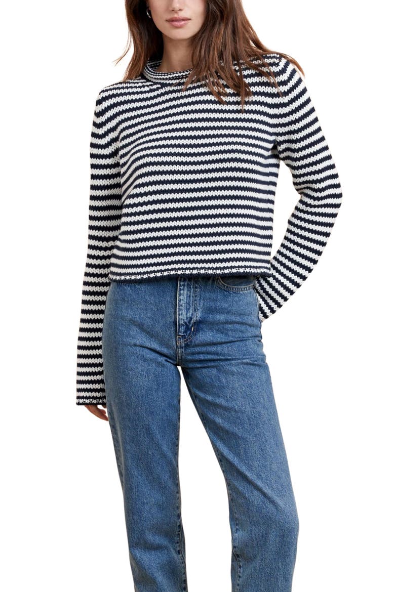 Mini Marina Fine Stripe Sweater, Main, color, Navy/Cream