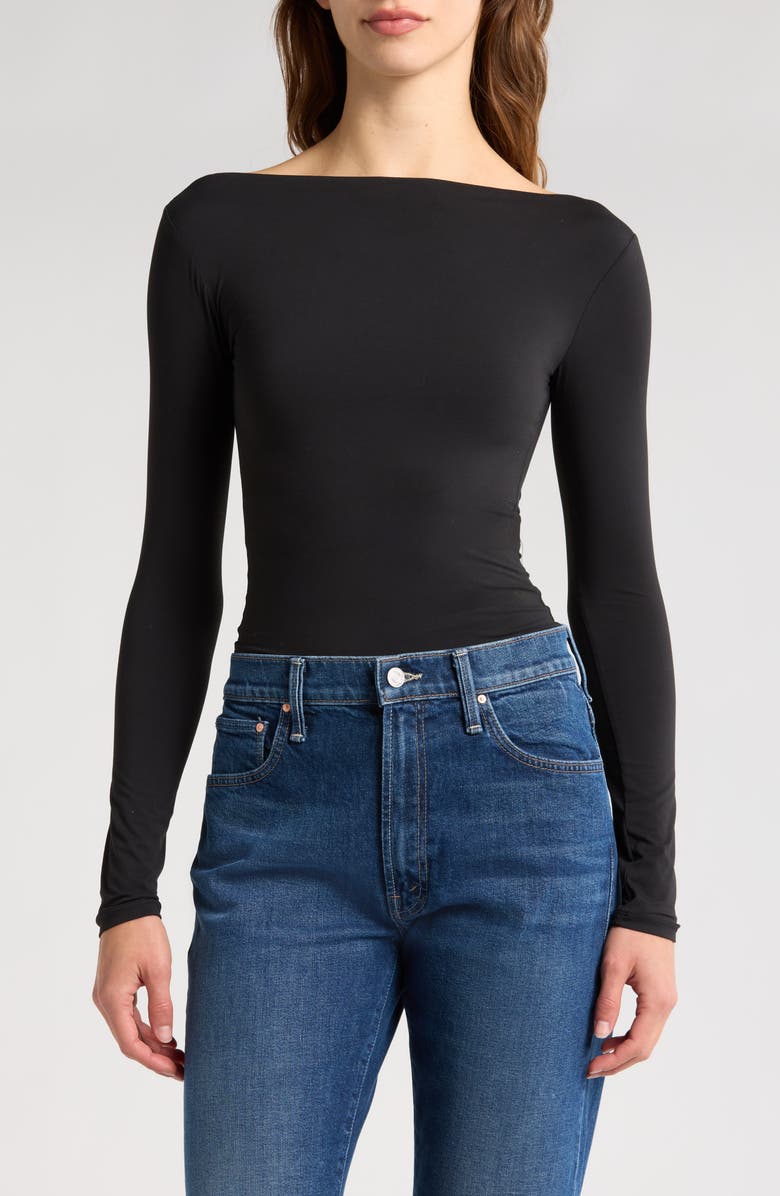 Leith Boat Neck Long Sleeve Crop Top, Main, color,