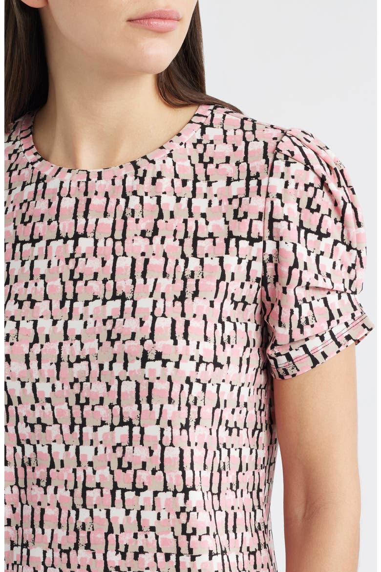 Print Pleat Short Sleeve Top, Alternate, color, CALYPSO CORAL MULTI