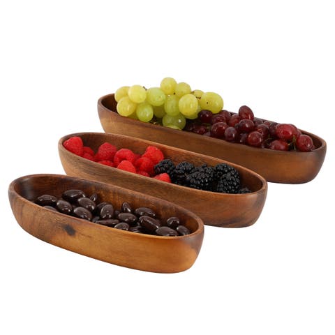 3 Piece Acacia Wood Oval Serving Bowls in Assorted Sizes