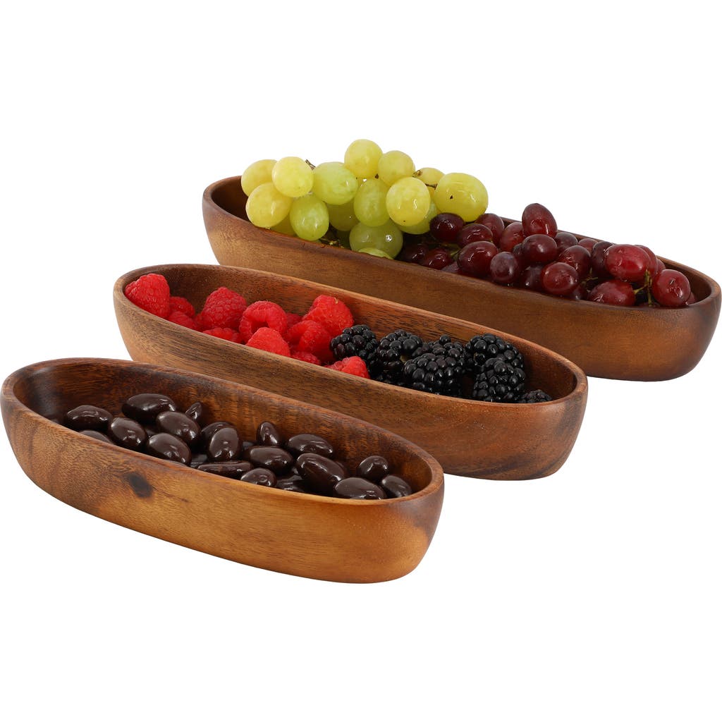 Megachef 3 Piece Acacia Wood Oval Serving Bowls In Assorted Sizes In Brown