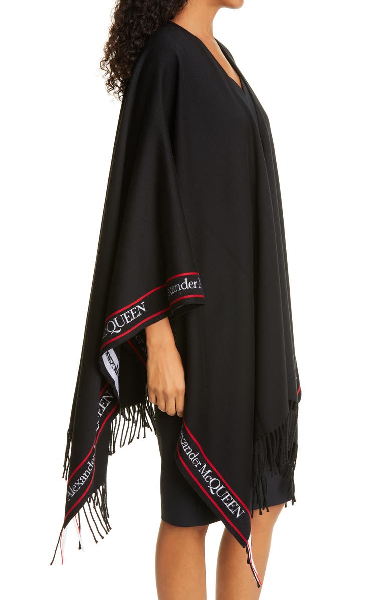 McQueen Alexander McQueen Selvedge Stripe Wool & Cashmere Cape, Alternate, color, 